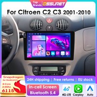 Mit Snapdragon 6115 2Din Android 14 Autoradio für Citroen C2 C3 2001 - 2010 Kabelloses CarPlay Android Auto 4G BT GPS DSP 360-Grad-Kamera