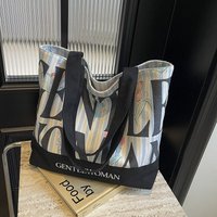 Casual Letter Canvas Tote Bag Single Shoulder Commuter Bag Large Capacity Summer New Arrival for College Students