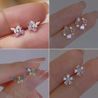 New Exquisite Shiny Purple Zirconic Butterfly Stud Earrings For Women Cute Green Dragonfly Ear Piercing Party Jewelry Gifts