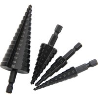 Schwarzer Stufenbohrer mit sechseckigem Schaft und gerader Nut, 3–12/4–12/4–20/4–32 mm, Reiben, Stufenbohrer, Turmbohrer-Werkzeug-Set