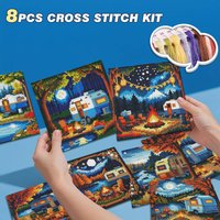 EverShine 8Pcs Cross Stitch Tree Forest Embroidery Kit Landscape Scenery 11CT Printed Canvas DIY Package Desktop Decoration Gift