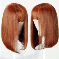 180D Blonde Ginger Orange Straight Human Hair Wigs With Bangs Fringe Full Machine Brown Brazilian Straight Bangs Wigs