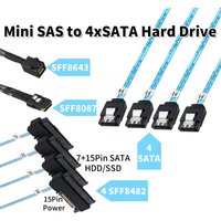 0.5M 1M Mini SAS HD SFF-8643 SFF-8087 to SFF-8482 29Pin with 15Pin Power Connector 4xSATA Cable for Hard Drive Controller Server