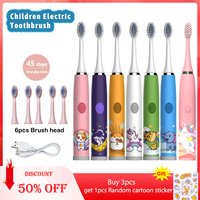 Brosse à dents électrique pour enfants, dessin animé, avec tête de remplacement, Ultra sonique, étanche IPX7, Rechargeable