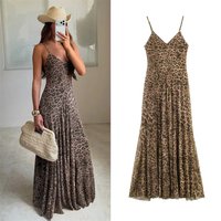 Nouvelle Robe d'été 2026 pour Femme, Imprimé Léopard, Bretelles Fines, Coupe Trapèze, Longueur Midi, Style Sexy, Tendance Sauvage et Individuel