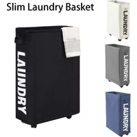 Rolling Slim Laundry Basket Laundry Hamper with Wheels and Handle Foldable Waterproof Clothes Storage Tall Laundry Basket