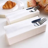 25/50PCS White Prefolded Paper Napkins with Pocket, Disposable Cutlery Napkins for Restaurant Party Cafe