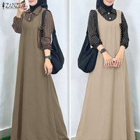 Ramadan Robe Women Stirped Patchwork Muslim Abaya Dress ZANZEA Elegant Maxi Long Dress Full Sleeve Loose Dubai Sundress Kaftan