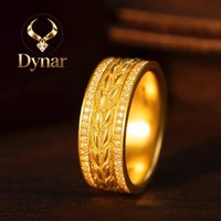 Dynar Jewelry Luxury 999 24K real gold wheat ears inlaid diamond ring ancient method weaving index finger ring wealth rolling