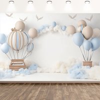 1 piece Adventure Awaits Hot Air Balloon Backdrop – features a whimsical balloon and cloud design