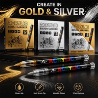 12 Pcs Gold and Silver Acrylic Paint Markers Set, Large Ink Capacity, Skin Color Brush Markers Pen Art Supplies Black and White/