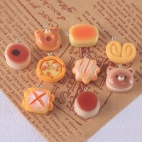 10Pcs Simulated Cartoon Bear Cake Egg Tart Cheese Bread Resin Charms Cute Crafts Pendants for Earring Keychain DIY Jewelry Make