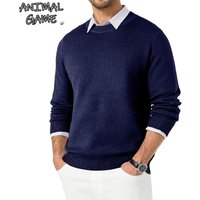 Animal Game Men's Woolen Knit Sweater Crew Neck Casual Pullover Knitwear Autumn Classic Soft Cold Blouse Winter Warm Streetwear