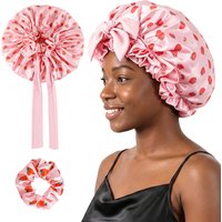 Printing Double Layer Satin Bonnet Night Sleep Cap Wrap Satin Hair Shower Cap Tie Band Adjustable Straps Head Wrap for Curly Ha