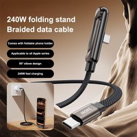 1Pc 2-IN-1 TypeC Cable Foldable Mobile Phone Holder 240W Fast Charging Data Cable Multifunction Game Phone Bracket Dual PD Cable