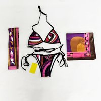 Classic Women's Purple Ribbon Scarf Bikini Sets with Designer Signature Logo Luxury Design Women's Two-Piece Swimsuit Swimwear