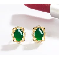 Natural Emerald Earrings for Woman Real Luxury Female 18k Gold Jewelry Vintage Double Stud Earrings for Women Yellow Gold