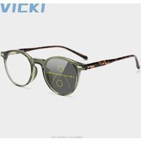VICKI Men's and Women's Round Trendy Glasses, Photochromic Anti-blue Light, Customizable Prescription Multifocal Glasses 7158