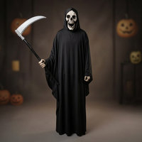 Horror Costume Set Skeleton Mask Long Shirt Hooded Robe Cloak For Halloween Cosplay Escape Room Ghost House