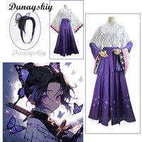Anime Kimono Kochou Shinobu Cosplay Costume Suit Uniform Women Wig Adult Party Purple Suit