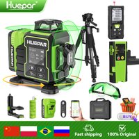 Huepar 3D-Lasernivelliergerät W03CG 12 Linien Grüner Kreuzlinienlaser Bluetooth-Lasernivellierwerkzeug mit Elektrischer Drehbasis & Großem LCD-Bildschirm