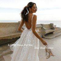LORIE Spaghetti Straps 3D Flower Wedding Dresses Appliques Lace V Neck Beach Princess Bride Gown Customized vestidos de novia