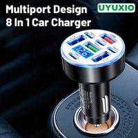 UYUXIO Multi Port USB C Car Charger Adapter 8 in 1 with Voltage Display Iight QC 4.0 PPS Super Fast Charge with Volt Meter