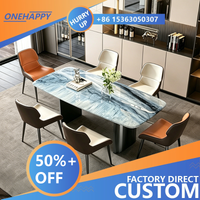 Any Size Custom Italian Minimal Super Crystal Stone Dining Table Food Grade Rounded Edge Sturdy Steel Base Scratc Home Furniture
