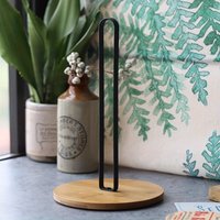 1pc Nordic-Style Bamboo Base Paper Towel Holder - Free-Standing Vertical Storage Rack with Metal Iron Construction