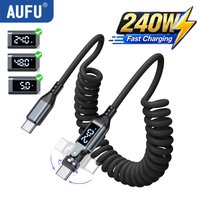 AUFU 540° Type C to Type C Cable 240W Display Fast Charging USB-C to USB-C Spring Type-C Cable For IPhone 17 Xiaomi Macbook iPad