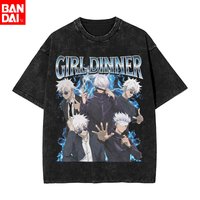 Oversized Washed T Shirt Jujutsu Kaisen Gojo Satoru Girl Dinner Graphic Print Vintage Streetwear Short Sleeve Anime Casual Tops
