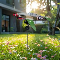 Garden Wind Spinners Funny Rotating Decorative Battle-plane Design Metal Wrought Iron Outdoor Wind Spinner Backyard Decoration