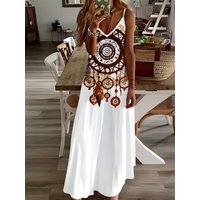 Women's Vacation Dress with Round Floral Print Summer Casual Sleeveless A-Line Maxi Dress for Beach Party Travel Spring