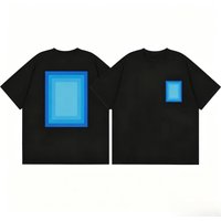 Minimal Front Back Blue Frame Print Cotton Tshirt Unisex Y2K Casual Daily Streetwear Simple Tops