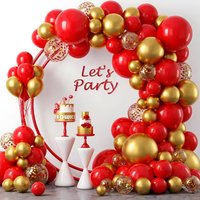 120pcs red and gold balloon set, suitable for weddings, birthdays, pop parties, bridal showers, and bachelor parties