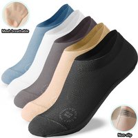 5Pair Men's Breathable Mesh No-Show Socks Solid Invisible Low-Cut Sock for Office Casual Outdoor Wear Sweat-Absorbent Towel Sole