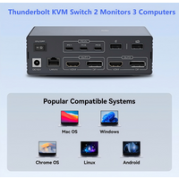 Thunderbolt KVM Switch 2 Monitors 2/3/4 Laptops Docking Station, with Displaylink Support Extended/Mirrored Mode for Windows Mac