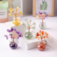 Natural Crystal Money Tree Mini Glass Pot Healing Gemstone Bonsai Feng Shui Lucky Tree Reiki Energy Home Office Decor Luck Gift