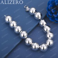 ALIZERO 925 Sterling Silver Smooth 14mm Beads Chain Bracelet Charms Wedding Engagement Party Gifts Fashion Jewelry