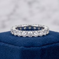D Color VVS1 Full Eternity Round Moissanite Ring, 925 Sterling Silver, Prong Set, Unisex, Light Luxury Gift, With Certificate