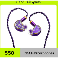 EPZ 550 Purple Phoenix 5BA HiFi Earphones Knowles Balanced Armature Earphones CNC Metal Art Audiophile Monitor Wired Headphones
