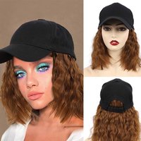 12 in Adjustable Short Wavy Bob Hat Sythetic Wig For Women Hair Extensions Baseball Cap High Temperature Fiber Water Wave Wig