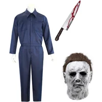 Michael Myers Adult Costume Mask Cosplay Halloween Jumpsuit Outfits Horror Bloody Killer Carnival Party Costume For Men