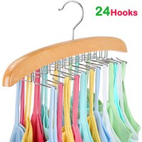 Wooden Underwear Hanger 360° Rotation Space Saving Camisole Storage Rack With 24 Hooks for Dress Tank Top Tie Closet Organizer