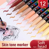 GN 12 Skin Acrylic Paint Marker Pens,Soft Brush Nib Skin Tones Art Markers for Rocks Tiles Ceramic Wood Painting Art Supplies