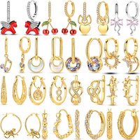 925 Sterling Silver Hoop Earrings Dangle Cherry Leopard Zircon Drop Jewelry Gift for Women Teen Girls