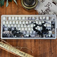130 Keys Moon Night Cherry Profile Dye Sub PBT Keycaps Side-lit Shine Through Keycaps for MX Switches Mechanical Gaming Keyboard