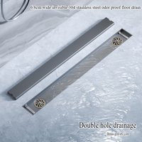 6.8cm wide invisible 304 stainless steel odor proof floor drain, bathroom double hole drainage concealed long floor drain