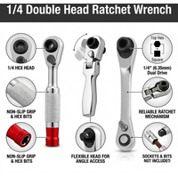 Hi-Spec 1/4 Double Head Fast 72-T Ratchet Wrench Double-Ended Mini Socket Wrench Torque Spanner Hand Tools for Home & Bike