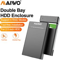 MAIWO USB 3.0 Dual Bay 2.5" SATA SSD/HDD RAID Hard Drive Enclosure Case with 4 RAID Modes for PC Cas Tool-free Slide Design